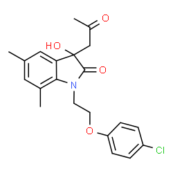 ChemSpider 2D Image | 1-[2-(4-Chlorophenoxy)ethyl]-3-hydroxy-5,7-dimethyl-3-(2-oxopropyl)-1,3-dihydro-2H-indol-2-one | C21H22ClNO4