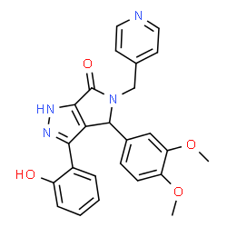 ChemSpider 2D Image | 4-(3,4-Dimethoxyphenyl)-3-(2-hydroxyphenyl)-5-(4-pyridinylmethyl)-4,5-dihydropyrrolo[3,4-c]pyrazol-6(1H)-one | C25H22N4O4