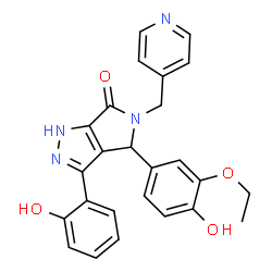 ChemSpider 2D Image | 4-(3-Ethoxy-4-hydroxyphenyl)-3-(2-hydroxyphenyl)-5-(4-pyridinylmethyl)-4,5-dihydropyrrolo[3,4-c]pyrazol-6(1H)-one | C25H22N4O4