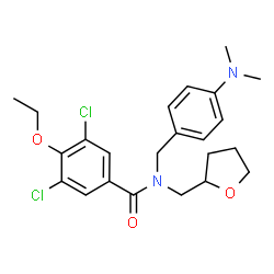 ChemSpider 2D Image | 3,5-Dichloro-N-[4-(dimethylamino)benzyl]-4-ethoxy-N-(tetrahydro-2-furanylmethyl)benzamide | C23H28Cl2N2O3
