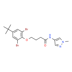 ChemSpider 2D Image | 4-[2,6-Dibromo-4-(2-methyl-2-propanyl)phenoxy]-N-(1-methyl-1H-pyrazol-4-yl)butanamide | C18H23Br2N3O2