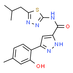 ChemSpider 2D Image | 3-(2-Hydroxy-4-methylphenyl)-N-(5-isobutyl-1,3,4-thiadiazol-2-yl)-1H-pyrazole-5-carboxamide | C17H19N5O2S