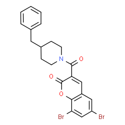 ChemSpider 2D Image | 3-[(4-Benzyl-1-piperidinyl)carbonyl]-6,8-dibromo-2H-chromen-2-one | C22H19Br2NO3