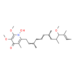 ChemSpider 2D Image | 1-Hydroxy-2,3-dimethoxy-6-[(2Z,5E,7E,11E)-10-methoxy-3,7,9,11-tetramethyl-2,5,7,11-tridecatetraen-1-yl]-5-methyl-4(1H)-pyridinone | C26H39NO5