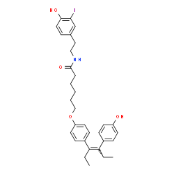 ChemSpider 2D Image | N-[2-(4-Hydroxy-3-iodophenyl)ethyl]-6-{4-[(3Z)-4-(4-hydroxyphenyl)-3-hexen-3-yl]phenoxy}hexanamide | C32H38INO4