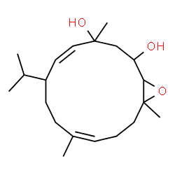 ChemSpider 2D Image | (5Z,10Z)-7-Isopropyl-4,10,14-trimethyl-15-oxabicyclo[12.1.0]pentadeca-5,10-diene-2,4-diol | C20H34O3