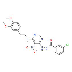 ChemSpider 2D Image | 3-Chloro-N'-(6-{[2-(3,4-dimethoxyphenyl)ethyl]amino}-5-nitro-4-pyrimidinyl)benzohydrazide | C21H21ClN6O5