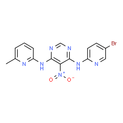 ChemSpider 2D Image | N-(5-Bromo-2-pyridinyl)-N'-(6-methyl-2-pyridinyl)-5-nitro-4,6-pyrimidinediamine | C15H12BrN7O2
