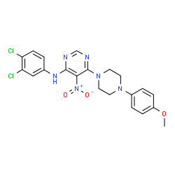 ChemSpider 2D Image | N-(3,4-Dichlorophenyl)-6-[4-(4-methoxyphenyl)piperazin-1-yl]-5-nitropyrimidin-4-amine | C21H20Cl2N6O3