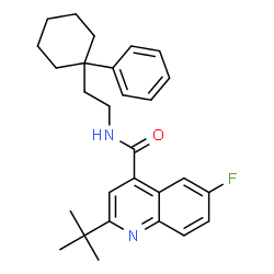 ChemSpider 2D Image | 6-Fluoro-2-(2-methyl-2-propanyl)-N-[2-(1-phenylcyclohexyl)ethyl]-4-quinolinecarboxamide | C28H33FN2O