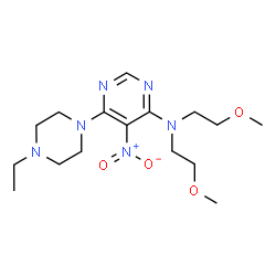 ChemSpider 2D Image | 6-(4-Ethyl-1-piperazinyl)-N,N-bis(2-methoxyethyl)-5-nitro-4-pyrimidinamine | C16H28N6O4