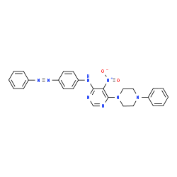 ChemSpider 2D Image | 5-Nitro-N-[4-(phenyldiazenyl)phenyl]-6-(4-phenyl-1-piperazinyl)-4-pyrimidinamine | C26H24N8O2