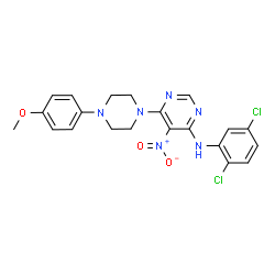 ChemSpider 2D Image | N-(2,5-Dichlorophenyl)-6-[4-(4-methoxyphenyl)-1-piperazinyl]-5-nitro-4-pyrimidinamine | C21H20Cl2N6O3
