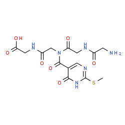 ChemSpider 2D Image | Glycylglycyl-N-{[2-(methylsulfanyl)-6-oxo-1,6-dihydro-5-pyrimidinyl]carbonyl}glycylglycine | C14H18N6O7S