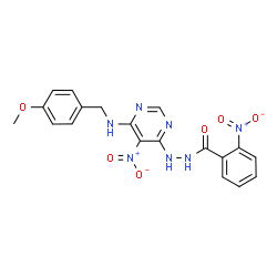 ChemSpider 2D Image | N'-{6-[(4-Methoxybenzyl)amino]-5-nitropyrimidin-4-yl}-2-nitrobenzohydrazide | C19H17N7O6