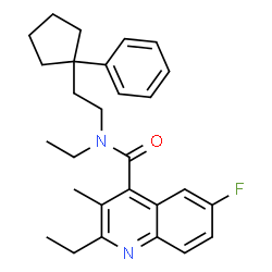 ChemSpider 2D Image | N,2-Diethyl-6-fluoro-3-methyl-N-[2-(1-phenylcyclopentyl)ethyl]-4-quinolinecarboxamide | C28H33FN2O