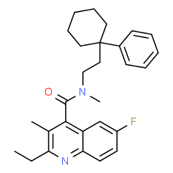 ChemSpider 2D Image | 2-Ethyl-6-fluoro-N,3-dimethyl-N-[2-(1-phenylcyclohexyl)ethyl]-4-quinolinecarboxamide | C28H33FN2O