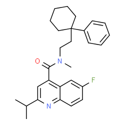 ChemSpider 2D Image | 6-Fluoro-2-isopropyl-N-methyl-N-[2-(1-phenylcyclohexyl)ethyl]-4-quinolinecarboxamide | C28H33FN2O