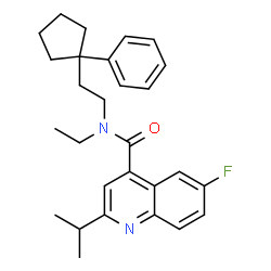 ChemSpider 2D Image | N-Ethyl-6-fluoro-2-isopropyl-N-[2-(1-phenylcyclopentyl)ethyl]-4-quinolinecarboxamide | C28H33FN2O