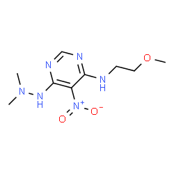 ChemSpider 2D Image | 6-(2,2-Dimethylhydrazino)-N-(2-methoxyethyl)-5-nitro-4-pyrimidinamine | C9H16N6O3