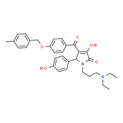 ChemSpider 2D Image | 1-[3-(Diethylamino)propyl]-3-hydroxy-5-(4-hydroxyphenyl)-4-{4-[(4-methylbenzyl)oxy]benzoyl}-1,5-dihydro-2H-pyrrol-2-one | C32H36N2O5