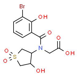 ChemSpider 2D Image | N-(3-Bromo-2-hydroxybenzoyl)-N-(4-hydroxy-1,1-dioxidotetrahydro-3-thiophenyl)glycine | C13H14BrNO7S
