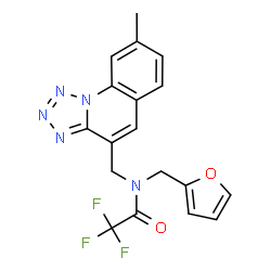 ChemSpider 2D Image | 2,2,2-Trifluoro-N-(2-furylmethyl)-N-[(8-methyltetrazolo[1,5-a]quinolin-4-yl)methyl]acetamide | C18H14F3N5O2