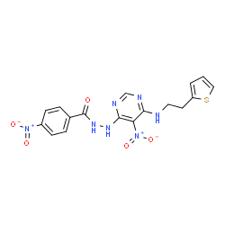 ChemSpider 2D Image | 4-Nitro-N'-(5-nitro-6-{[2-(2-thienyl)ethyl]amino}-4-pyrimidinyl)benzohydrazide | C17H15N7O5S