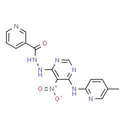 ChemSpider 2D Image | N'-{6-[(5-Methylpyridin-2-yl)amino]-5-nitropyrimidin-4-yl}nicotinohydrazide | C16H14N8O3