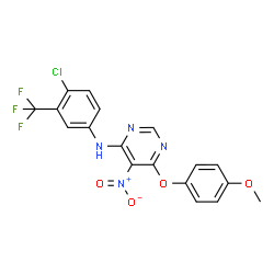 ChemSpider 2D Image | N-[4-Chloro-3-(trifluoromethyl)phenyl]-6-(4-methoxyphenoxy)-5-nitropyrimidin-4-amine | C18H12ClF3N4O4