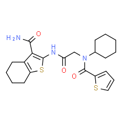 ChemSpider 2D Image | 2-{[N-Cyclohexyl-N-(2-thienylcarbonyl)glycyl]amino}-4,5,6,7-tetrahydro-1-benzothiophene-3-carboxamide | C22H27N3O3S2