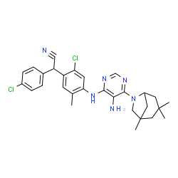 ChemSpider 2D Image | (4-{[5-Amino-6-(1,3,3-trimethyl-6-azabicyclo[3.2.1]oct-6-yl)pyrimidin-4-yl]amino}-2-chloro-5-methylphenyl)(4-chlorophenyl)acetonitrile | C29H32Cl2N6