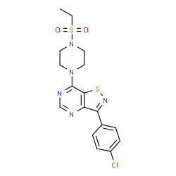ChemSpider 2D Image | 3-(4-Chlorophenyl)-7-[4-(ethylsulfonyl)-1-piperazinyl][1,2]thiazolo[4,5-d]pyrimidine | C17H18ClN5O2S2