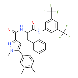 ChemSpider 2D Image | N-[3,5-Bis(trifluoromethyl)phenyl]-Nalpha-{[5-(3,4-dimethylphenyl)-1-methyl-1H-pyrazol-3-yl]carbonyl}phenylalaninamide | C30H26F6N4O2