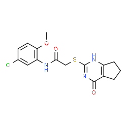 ChemSpider 2D Image | acetamide, N-(5-chloro-2-methoxyphenyl)-2-[(4,5,6,7-tetrahydro-4-oxo-3H-cyclopenta[d]pyrimidin-2-yl)thio]- | C16H16ClN3O3S