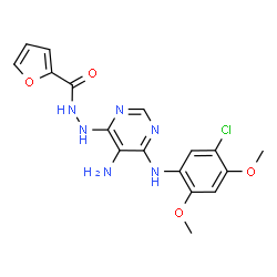ChemSpider 2D Image | N'-{5-Amino-6-[(5-chloro-2,4-dimethoxyphenyl)amino]-4-pyrimidinyl}-2-furohydrazide | C17H17ClN6O4