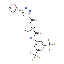 ChemSpider 2D Image | N-[3,5-Bis(trifluoromethyl)phenyl]-N~2~-{[5-(2-furyl)-1-methyl-1H-pyrazol-3-yl]carbonyl}isovalinamide | C22H20F6N4O3