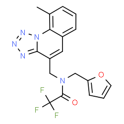 ChemSpider 2D Image | 2,2,2-Trifluoro-N-(2-furylmethyl)-N-[(9-methyltetrazolo[1,5-a]quinolin-4-yl)methyl]acetamide | C18H14F3N5O2