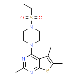 ChemSpider 2D Image | 4-[4-(Ethylsulfonyl)-1-piperazinyl]-2,5,6-trimethylthieno[2,3-d]pyrimidine | C15H22N4O2S2