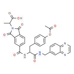 ChemSpider 2D Image | 2-[5-({3-(4-Acetoxyphenyl)-1-oxo-1-[(6-quinoxalinylmethyl)amino]-2-propanyl}carbamoyl)-1,3-dioxo-1,3-dihydro-2H-isoindol-2-yl]propanoic acid | C32H27N5O8