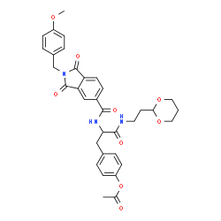 ChemSpider 2D Image | 4-[3-{[2-(1,3-Dioxan-2-yl)ethyl]amino}-2-({[2-(4-methoxybenzyl)-1,3-dioxo-2,3-dihydro-1H-isoindol-5-yl]carbonyl}amino)-3-oxopropyl]phenyl acetate | C34H35N3O9