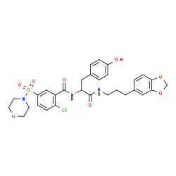 ChemSpider 2D Image | N-[3-(1,3-Benzodioxol-5-yl)propyl]-Nalpha-[2-chloro-5-(4-morpholinylsulfonyl)benzoyl]tyrosinamide | C30H32ClN3O8S
