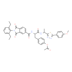 ChemSpider 2D Image | 4-[2-({[2-(2,6-Diethylphenyl)-1,3-dioxo-2,3-dihydro-1H-isoindol-5-yl]carbonyl}amino)-3-({1-[5-(4-methoxyphenyl)-1,3,4-thiadiazol-2-yl]ethyl}amino)-3-oxopropyl]phenyl acetate | C41H39N5O7S