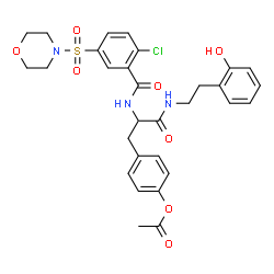 ChemSpider 2D Image | 4-(2-{[2-Chloro-5-(4-morpholinylsulfonyl)benzoyl]amino}-3-{[2-(2-hydroxyphenyl)ethyl]amino}-3-oxopropyl)phenyl acetate | C30H32ClN3O8S