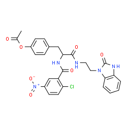 ChemSpider 2D Image | 4-(2-[(2-Chloro-5-nitrobenzoyl)amino]-3-oxo-3-{[2-(2-oxo-2,3-dihydro-1H-benzimidazol-1-yl)ethyl]amino}propyl)phenyl acetate | C27H24ClN5O7