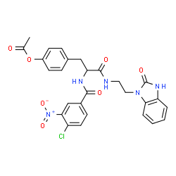 ChemSpider 2D Image | 4-(2-[(4-Chloro-3-nitrobenzoyl)amino]-3-oxo-3-{[2-(2-oxo-2,3-dihydro-1H-benzimidazol-1-yl)ethyl]amino}propyl)phenyl acetate | C27H24ClN5O7