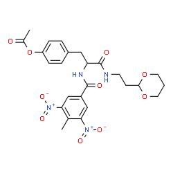 ChemSpider 2D Image | 4-(3-{[2-(1,3-Dioxan-2-yl)ethyl]amino}-2-[(4-methyl-3,5-dinitrobenzoyl)amino]-3-oxopropyl)phenyl acetate | C25H28N4O10