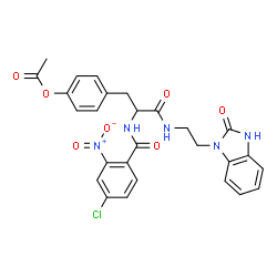 ChemSpider 2D Image | 4-(2-[(4-Chloro-2-nitrobenzoyl)amino]-3-oxo-3-{[2-(2-oxo-2,3-dihydro-1H-benzimidazol-1-yl)ethyl]amino}propyl)phenyl acetate | C27H24ClN5O7