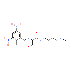 ChemSpider 2D Image | N-{1-[(4-Acetamidobutyl)amino]-3-hydroxy-1-oxo-2-propanyl}-2-methyl-3,5-dinitrobenzamide | C17H23N5O8