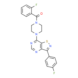 ChemSpider 2D Image | (2-Fluorophenyl){4-[3-(4-fluorophenyl)[1,2]thiazolo[4,5-d]pyrimidin-7-yl]-1-piperazinyl}methanone | C22H17F2N5OS